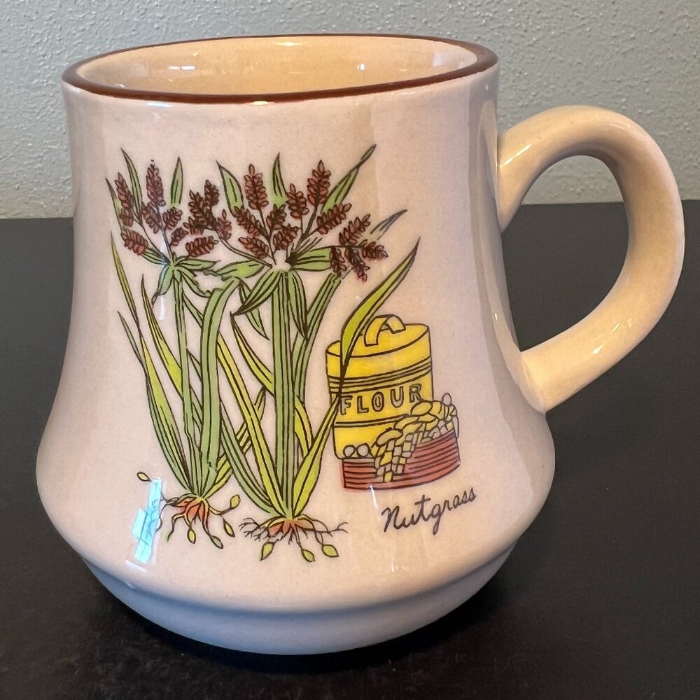 Vintage Takahashi Nutgrass Stoneware Coffee Mug 1970s Retro Flared Belly Cup